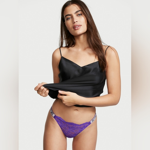💜Victoria's Secret Very Sexy Rhinestone Shine Strap Thong Panty Large New💜 - Picture 1 of 7